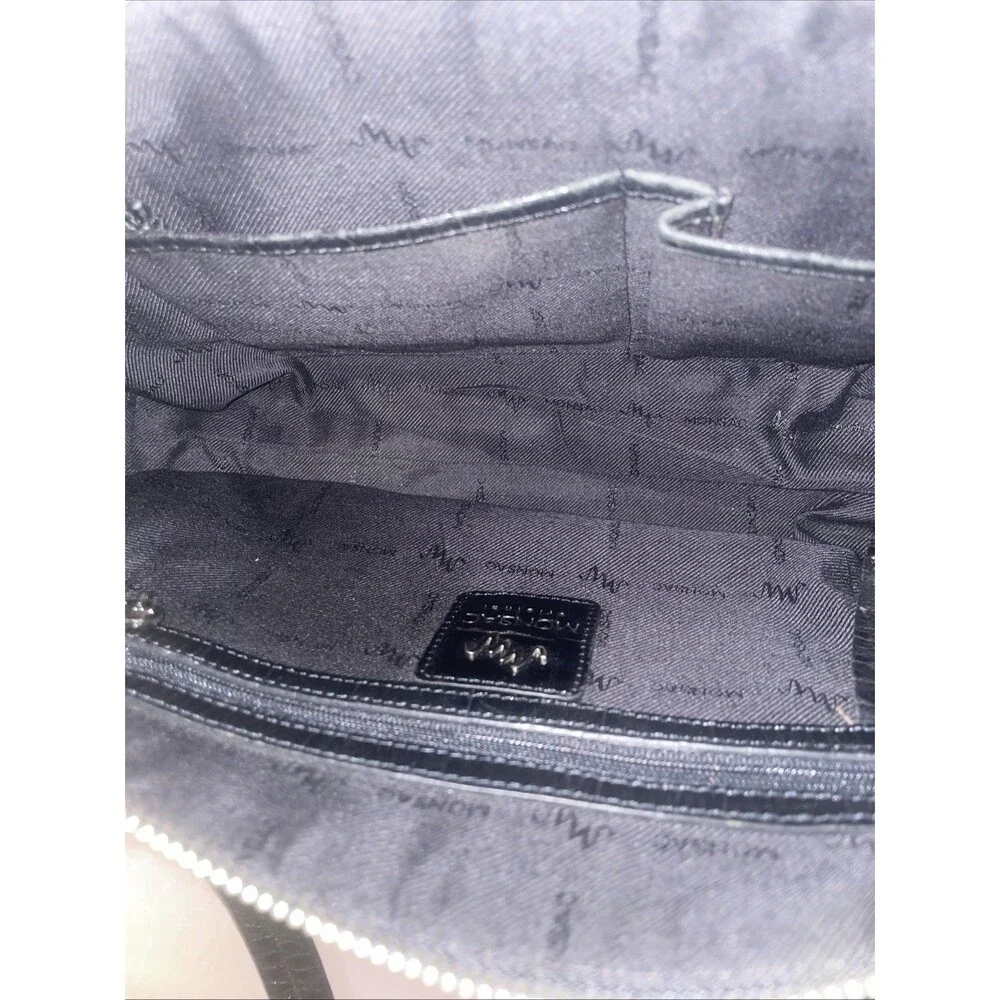 Monsac Handbag Croc Embossed East West Black Leather Shoulder Purse Preppy Bag